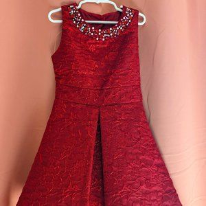 Rare Editions Girls Red sparkle dress with pearls